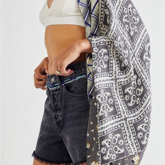 Free People American Pie Patchwork Kimono Duster Gray Black Purple OS - Picture 4 of 9